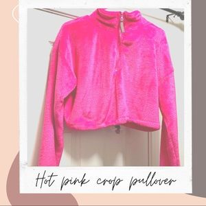 Hot Pink half-zip crop pullover